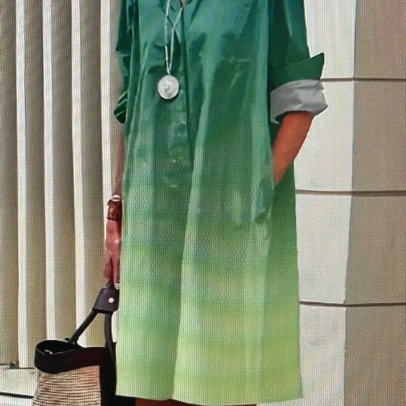 NWOT! Gradient Button Front Dress, Casual Long Sleeve Midi Dress ~Sz.2XL(14) - Picture 6 of 7